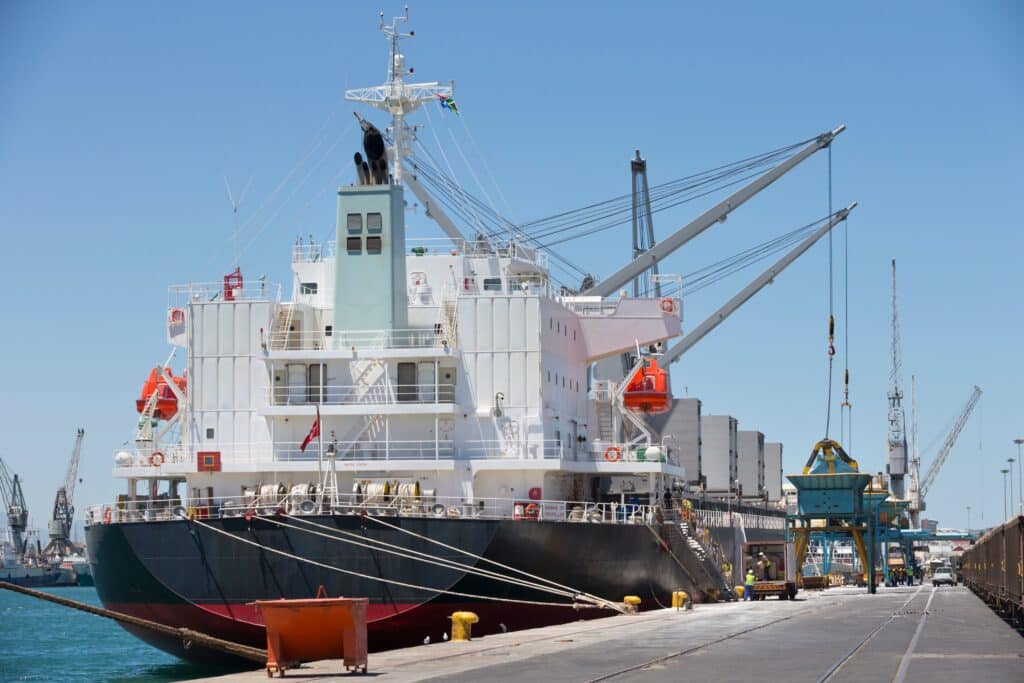 close up of a huge cargo ship anchored in the dock 2026 01 11 09 35 28 utc