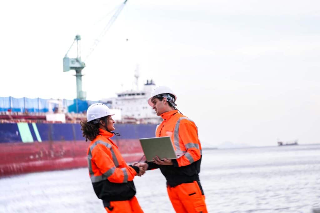 Ship agent liability in vendor coordination as port workers confirm services dockside with digital records